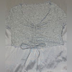 Front Drawstring Lettuce Trim Crop Top